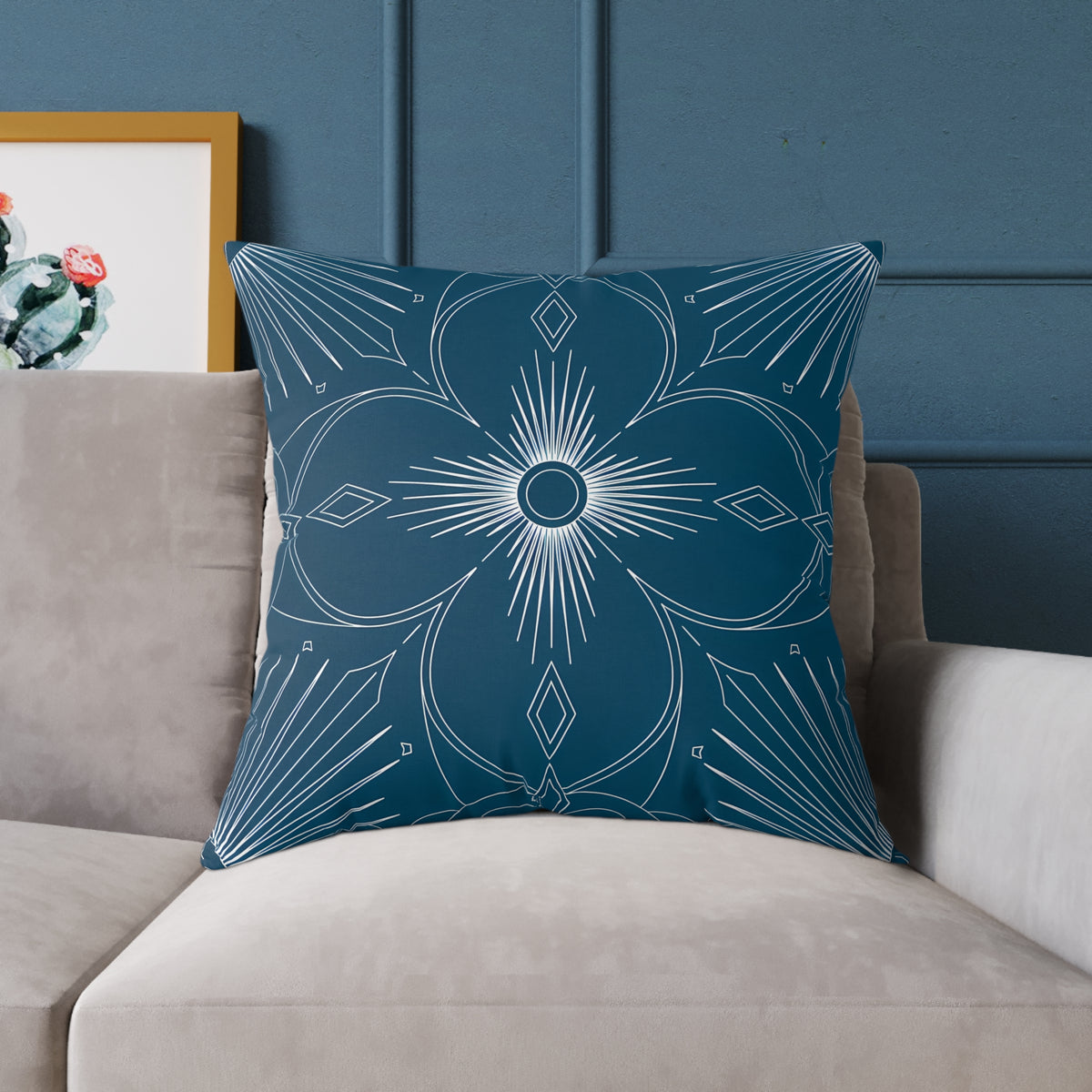 Cerulean Mandala Floral Pillow | Square Poly Canvas Pillow