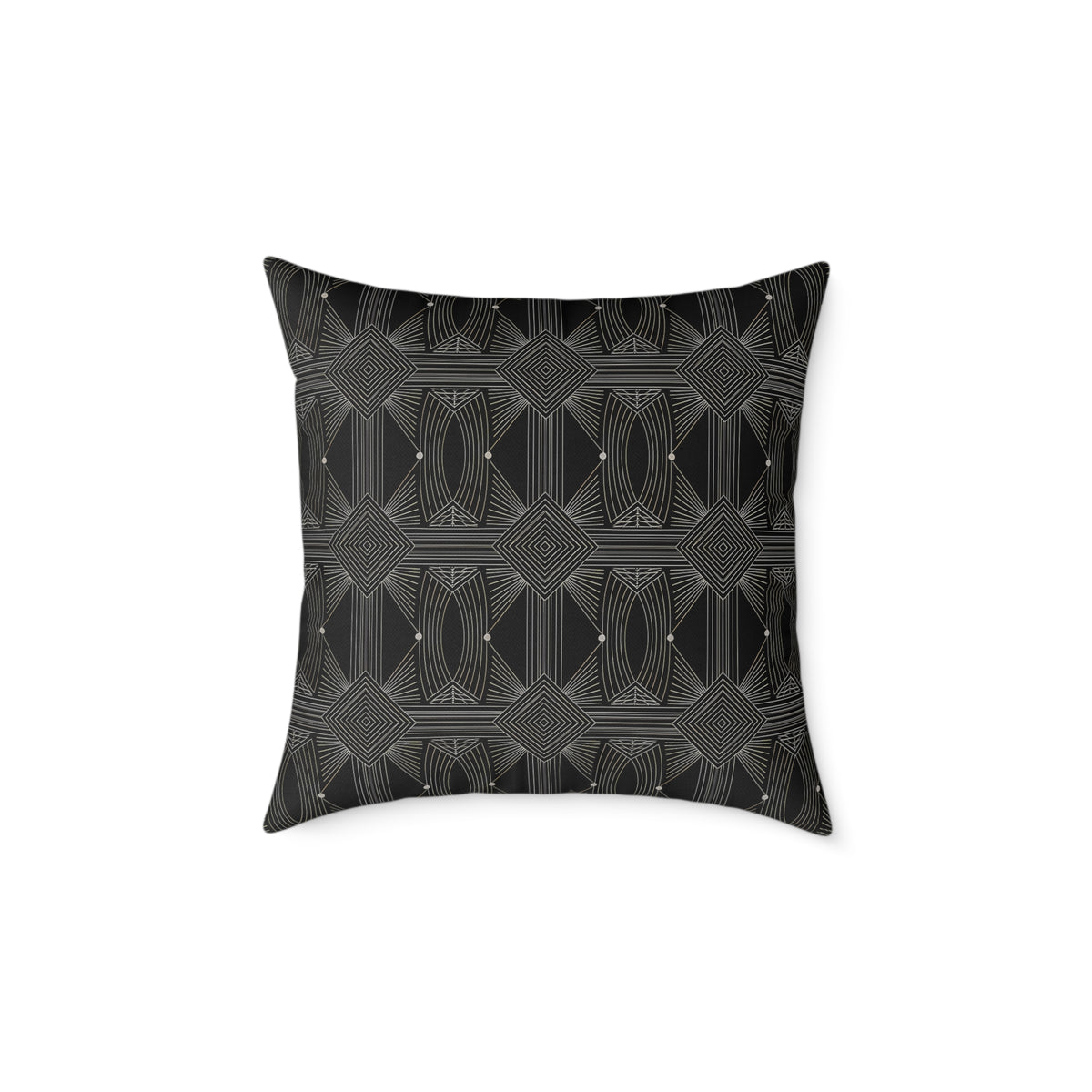 Geometric Black Tile Pattern Square Poly Canvas Pillow | Modern Decorative Throw