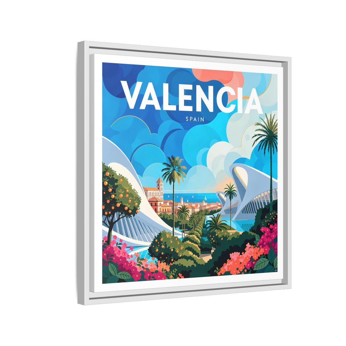 Valencia Spain travel Framed  Canvas Wall Art | colorful cityscape art