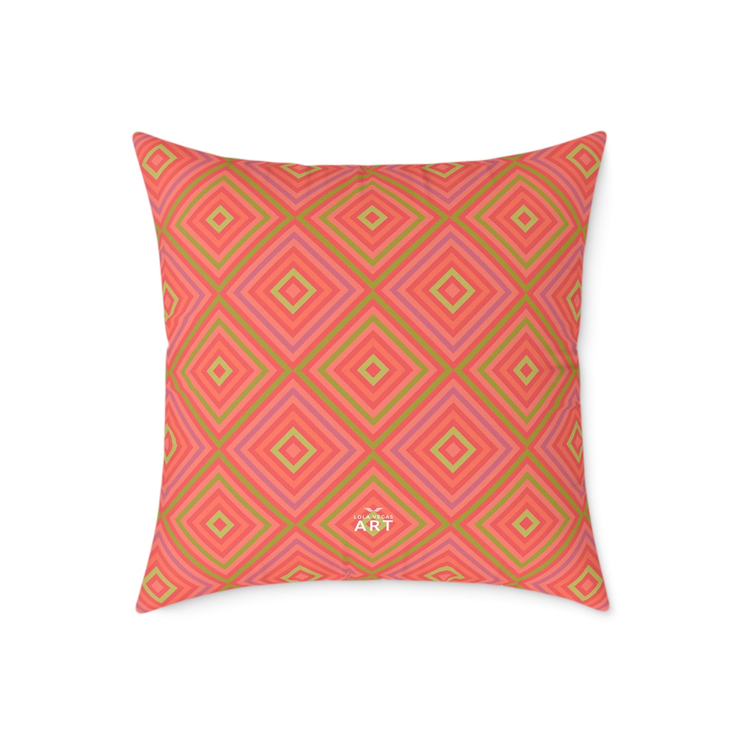 Geometric Diamond Pattern Square Pillow | Coral Orange Pink Accent