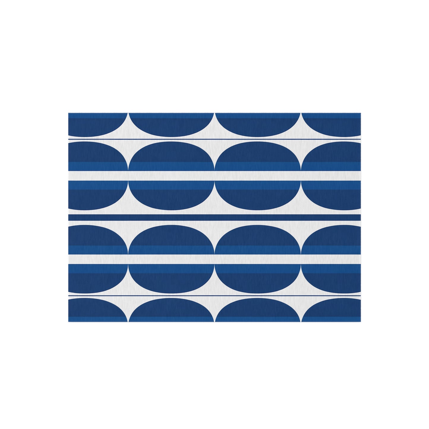 Blue White Geometric Retro Circles Outdoor Rug | Navy Patterned Mat