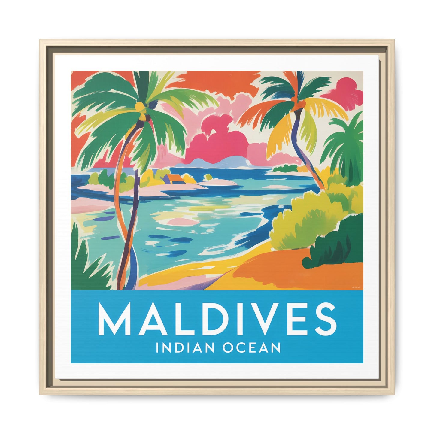 Maldives Beach Art Matte Canvas Framed | Tropical Island Wall Art