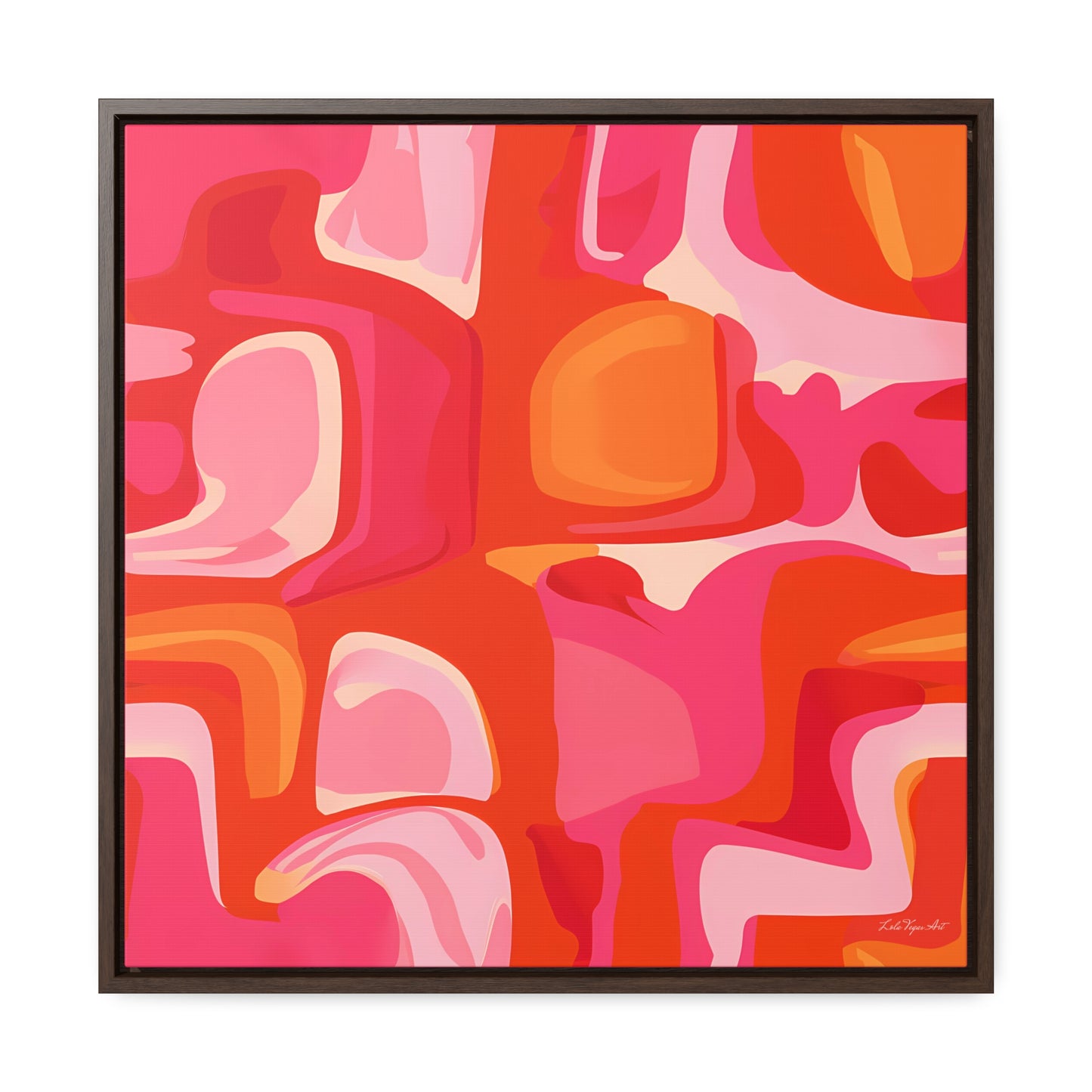 Canvas Wall Art, Pink and Orange Abstract Design, Psychedelic Square Frame Decor, 1960's Vibe Print, Square Gallery Canvas, Home Decor, Wall