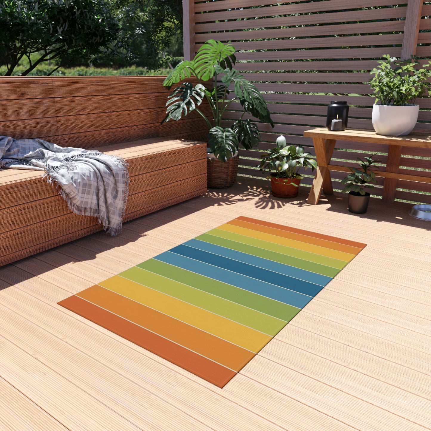 Rainbow Striped Outdoor/Indoor Rug | Colorful Patio Mat