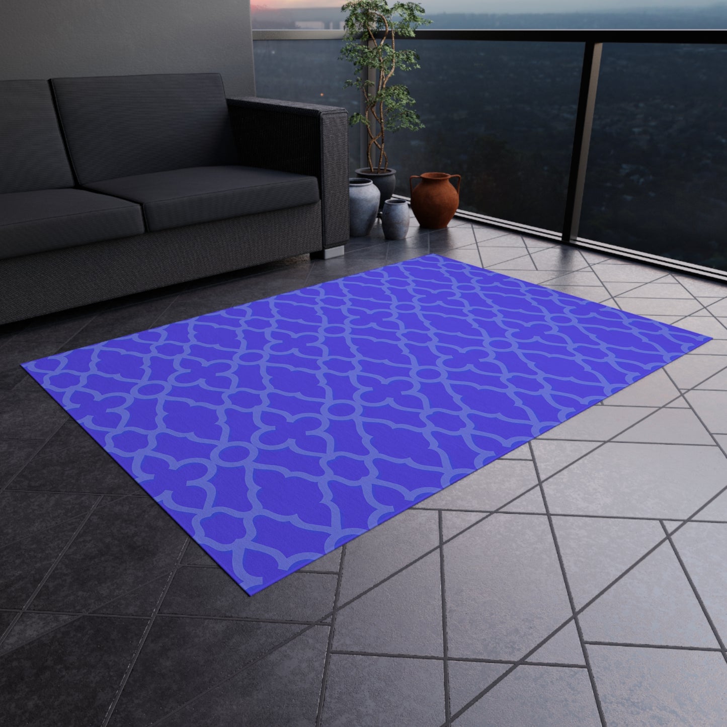 Purple Trellis Pattern Outdoor/Indoor Rug | Geometric Patio Mat