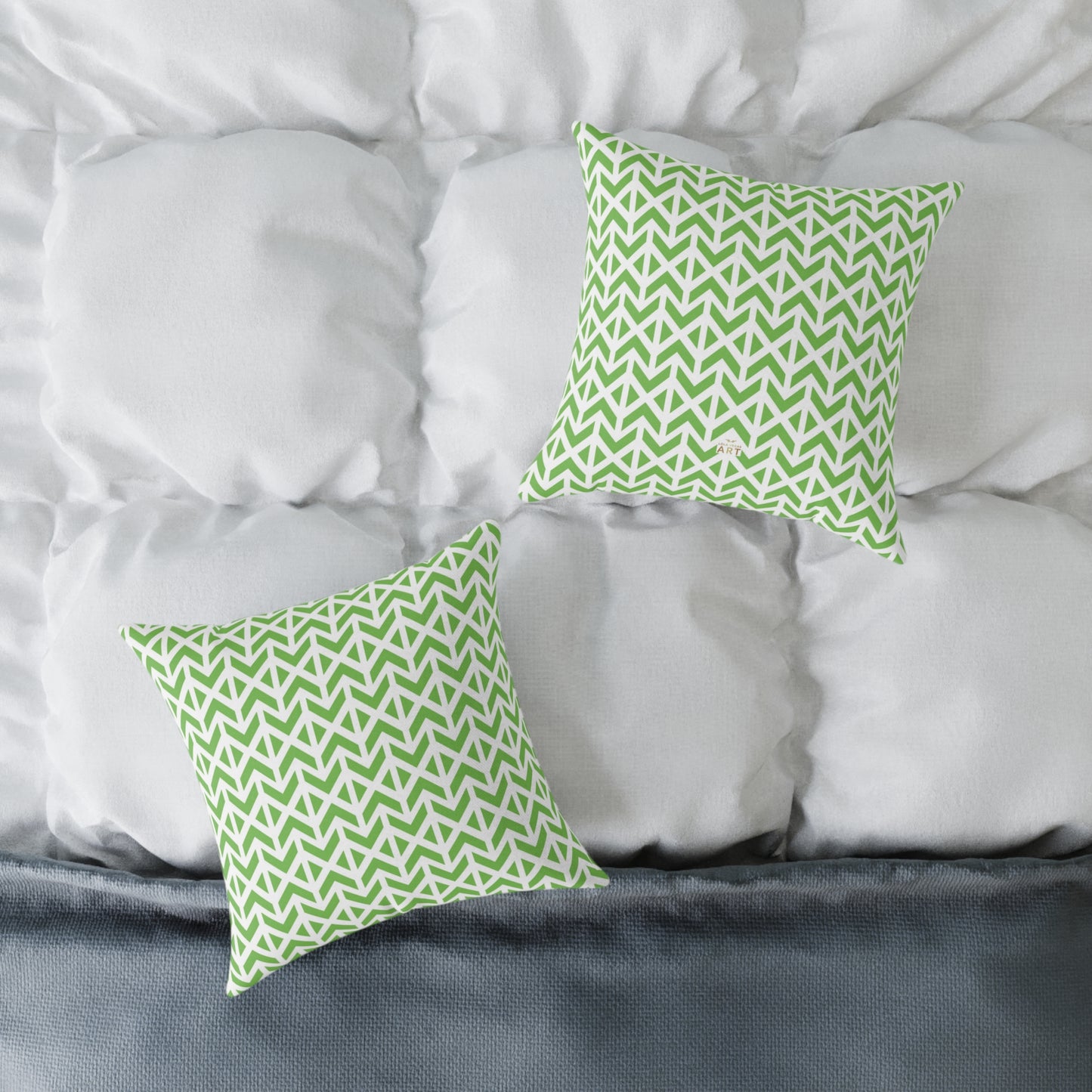 Green Geometric Arrow Pattern Pillow | Square Poly Canvas Pillow
