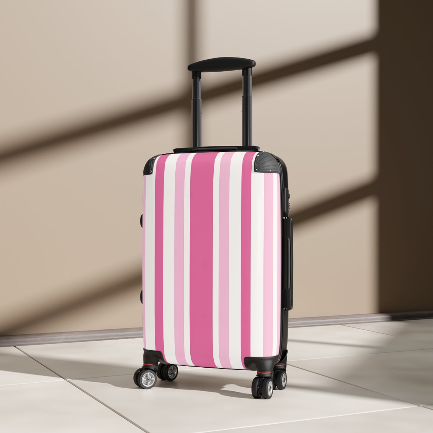 Pink Striped Suitcase | Hard Shell Luggage