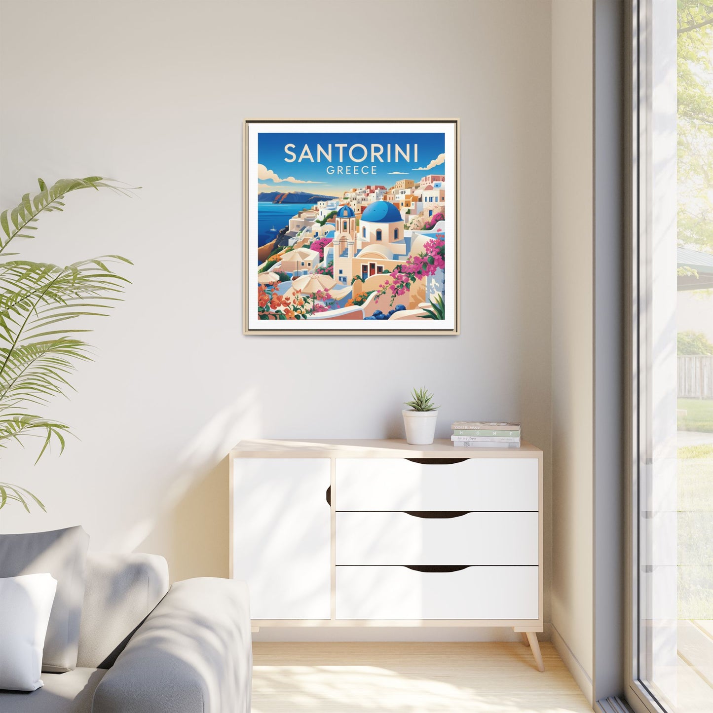 Santorini Greece Travel Art Matte Canvas Framed Wall Art