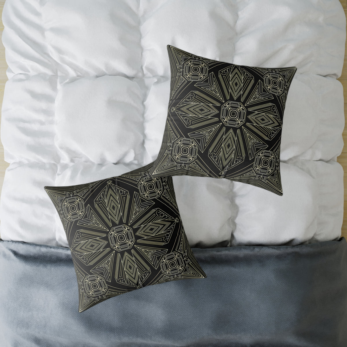 Geometric Mandala Pattern Pillow | Black Taupe Tribal Decorative Cushion