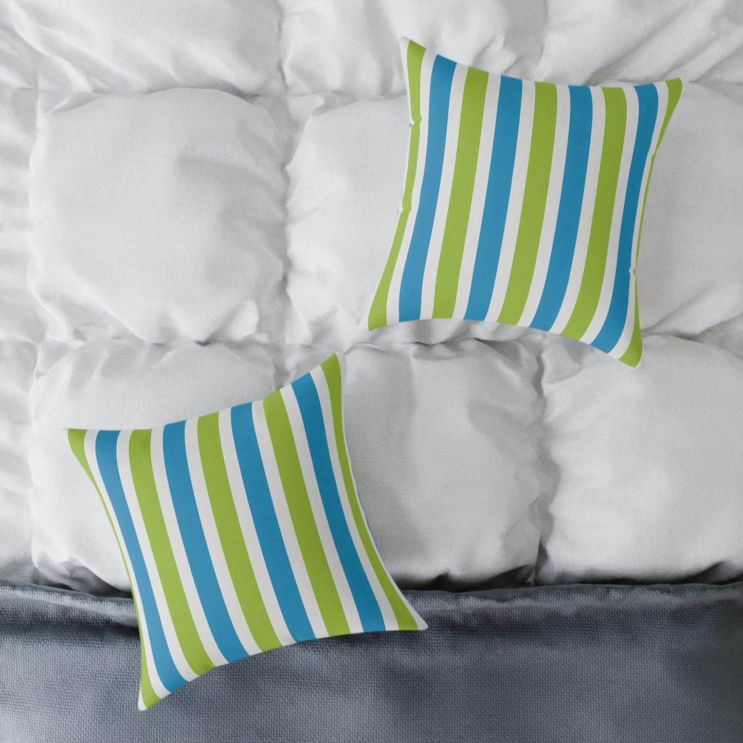 Blue Green Striped Square Pillow | Poly Canvas Throw Cushion