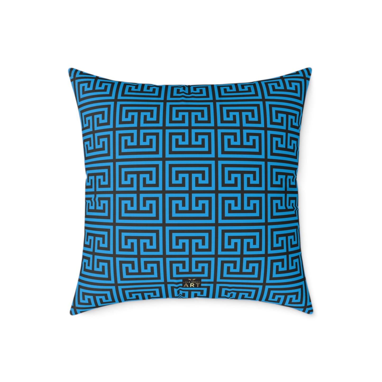 Nautical Greek Key Pattern Square Pillow | Blue Geometric Throw Pillow