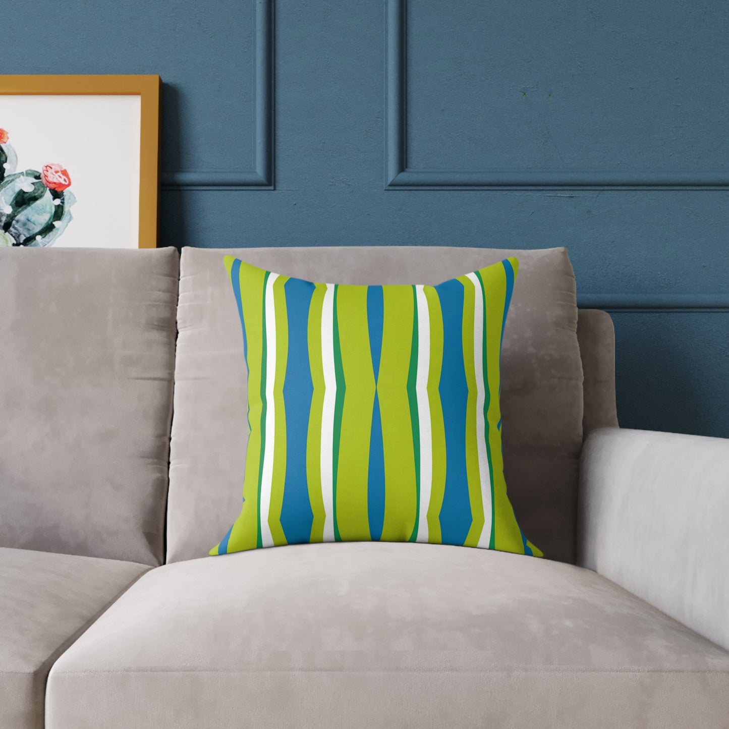 Green Blue Wavy Stripes Square Pillow | Modern Geometric Throw Pillow