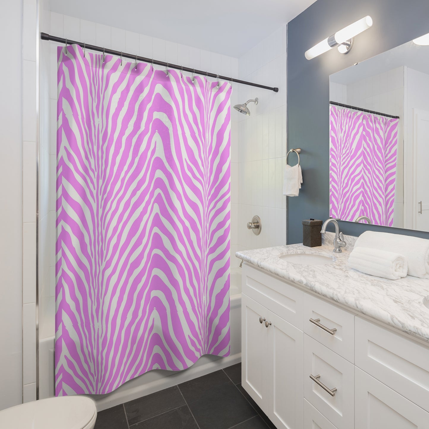 Pink Zebra Stripe Shower Curtain | Animal Print Bath Decor Boho Bathroom Accessory