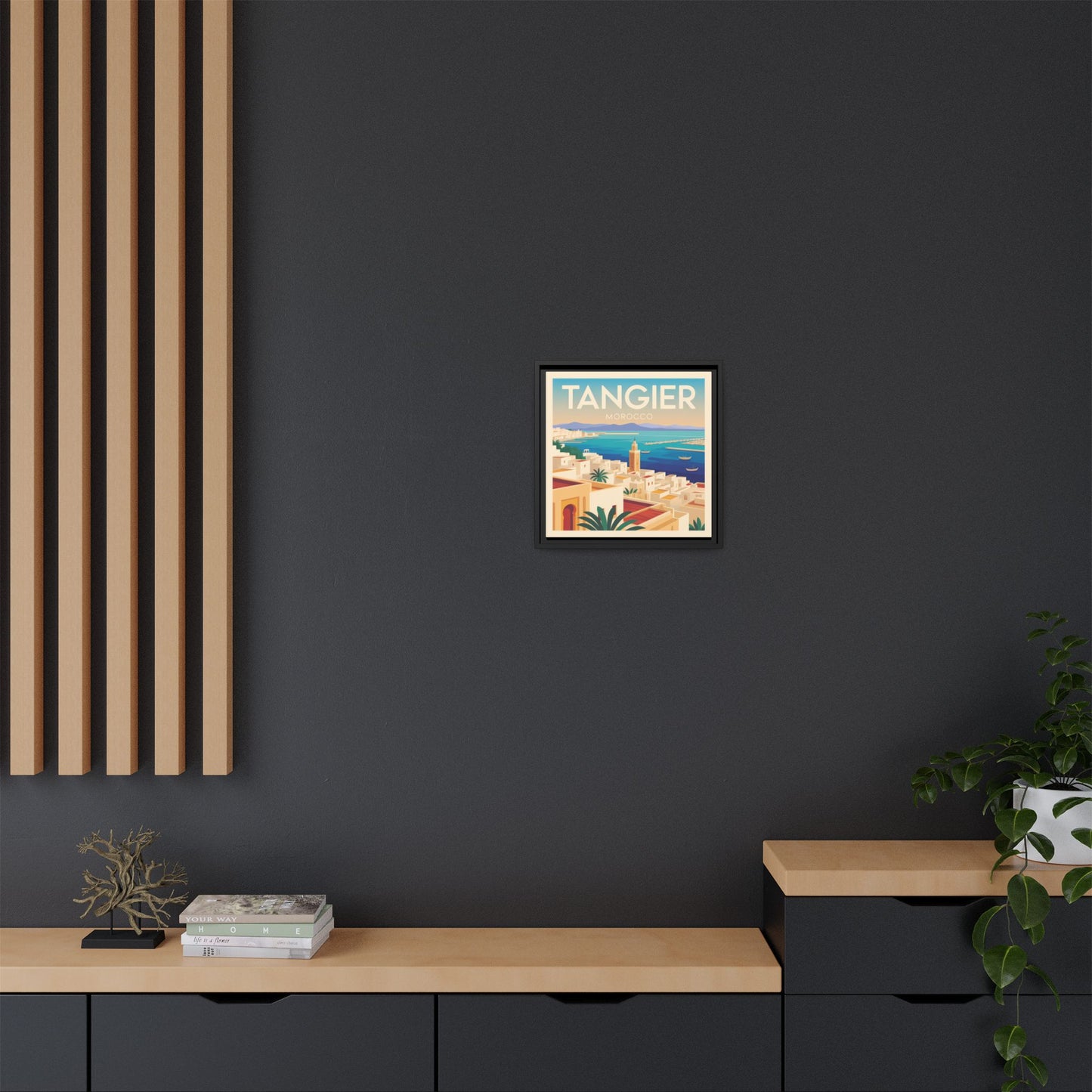 Tangier Morocco Travel Framed Wall Art Matte Canvas | Vintage Style Coastal Wall Art