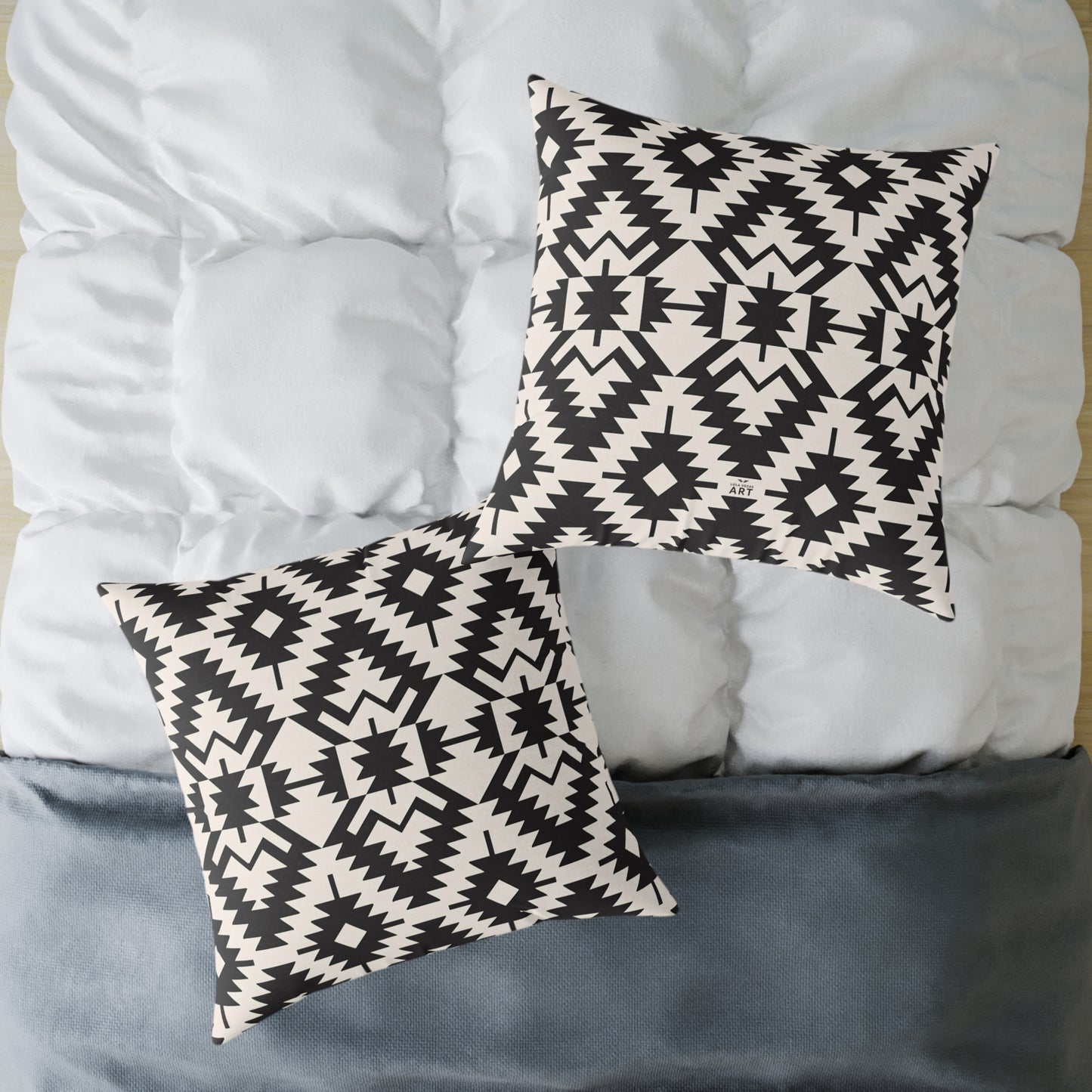 Black and White Aztec Geometric Square Pillow | Tribal Pattern Throw Pillow