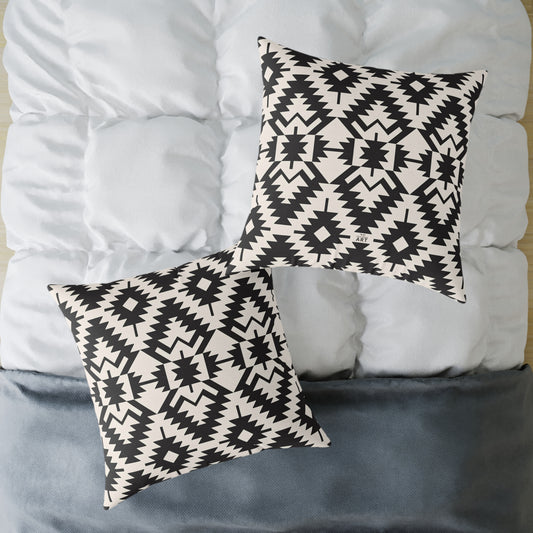 Black and White Aztec Geometric Square Pillow | Tribal Pattern Throw Pillow