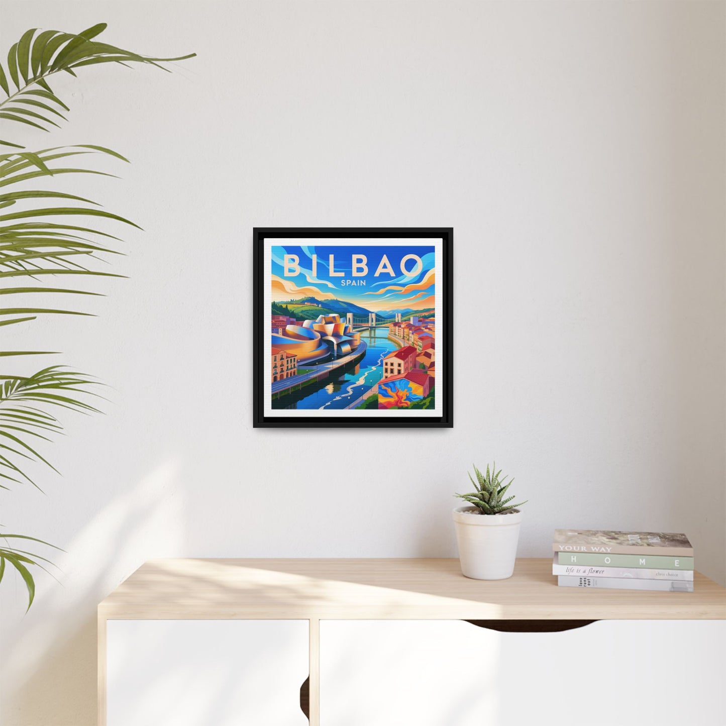 Bilbao Spain travel art Matte Canvas Framed | Bilbao cityscape wall art