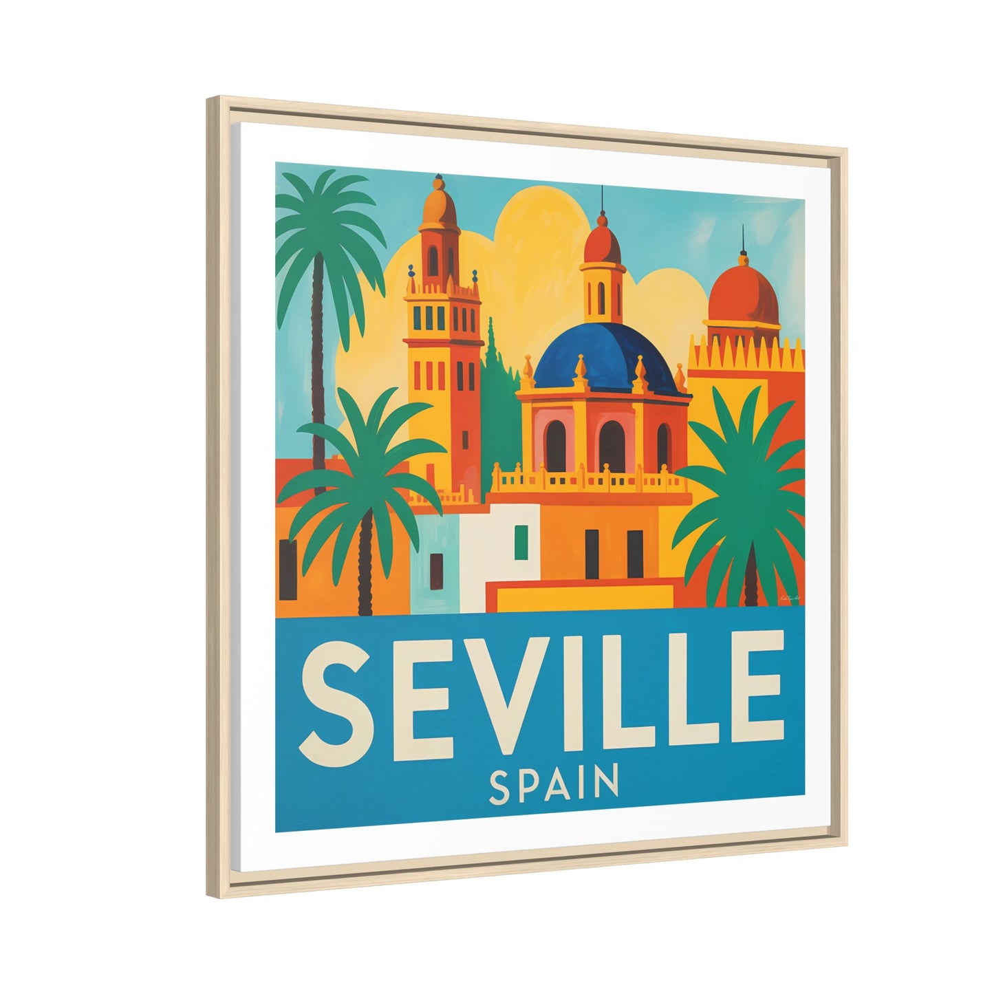 Seville Spain Vintage Travel Look Matte Canvas Wall Art Framed