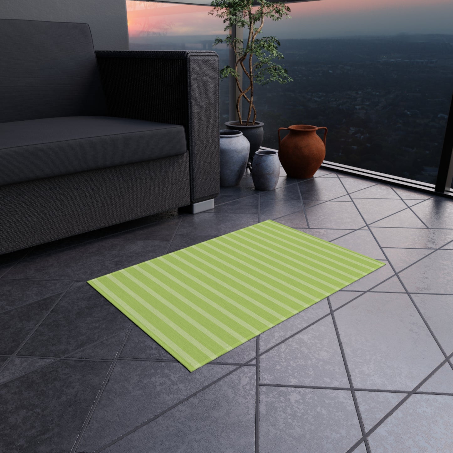 Lime Vertical Stripe Outdoor Rug | Patio Mat, Weatherproof Indoor-Outdoor Flooring