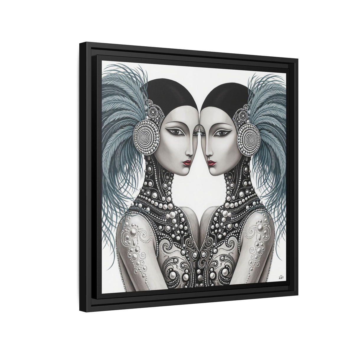 Art Deco Flapper Twins Matte Canvas Framed | Vintage Glam Portrait