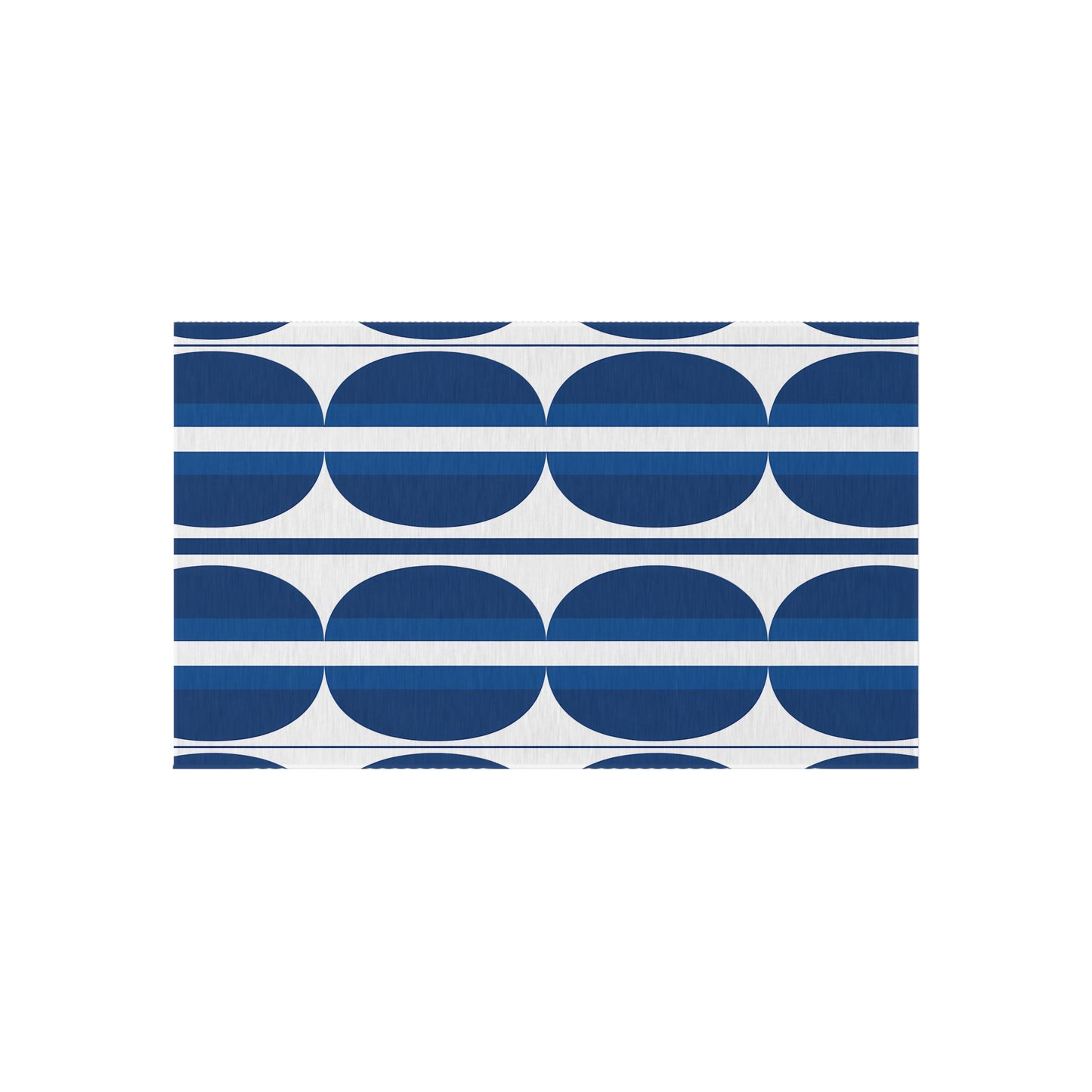 Blue White Geometric Retro Circles Outdoor Rug | Navy Patterned Mat