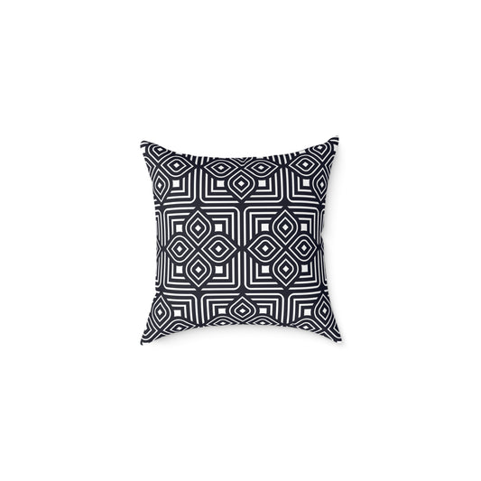 Geometric Moroccan Tile Square Pillow | Navy Canvas Throw Pillow