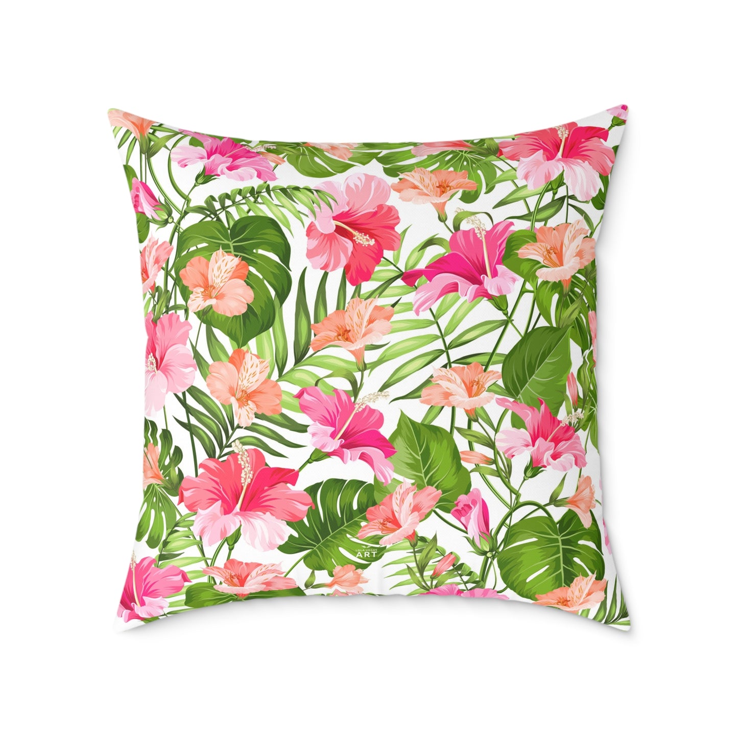 Pink Tropical Hibiscus Floral Square Pillow | Botanical Throw Cushion