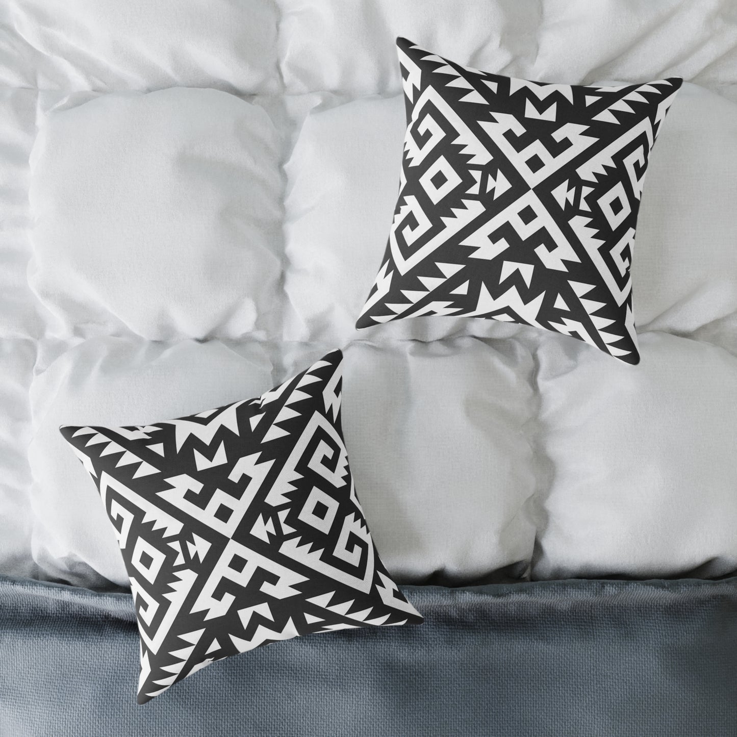 Black White Geometric Aztec Pattern Pillow | Square Pillow