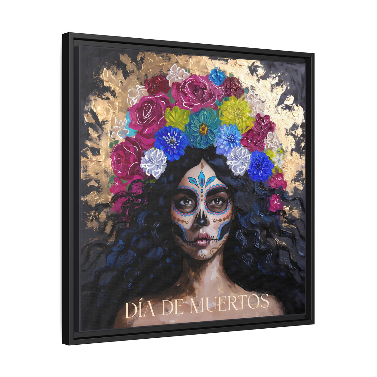 Día de Muertos Sugar Skull Woman Matte Canvas Framed | Floral Headdress Wall Art
