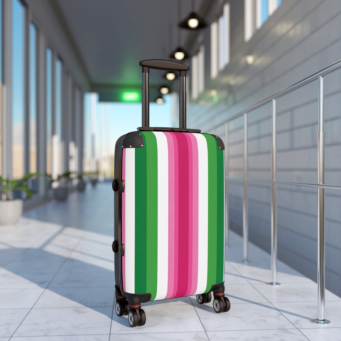 Pink & Green Stripe Suitcase | Vertical Color Block Luggage