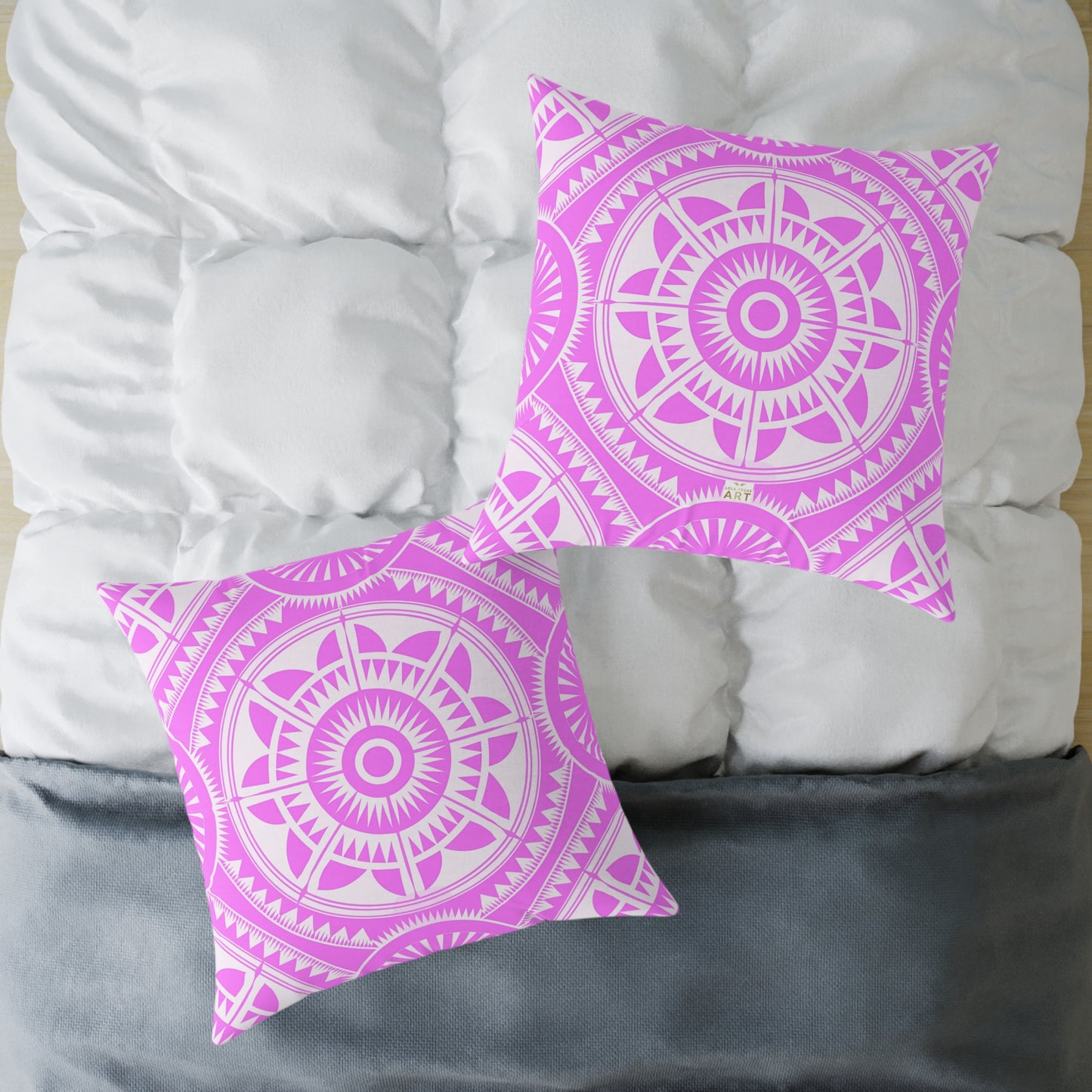Bohemian Decorative Pink White Pillow, Cozy Home Accent, Mandala Throw Cushion, Gift for Her, Boho Chic Interior