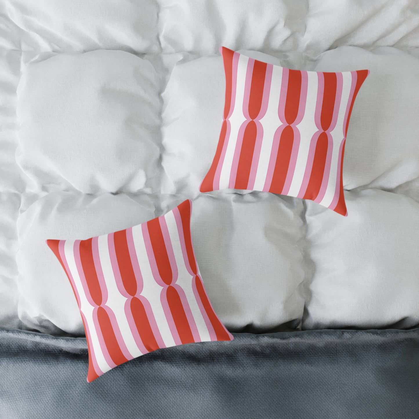 Retro Pink Orange Geometric Stripes Pillow | Square Poly Canvas Cushion