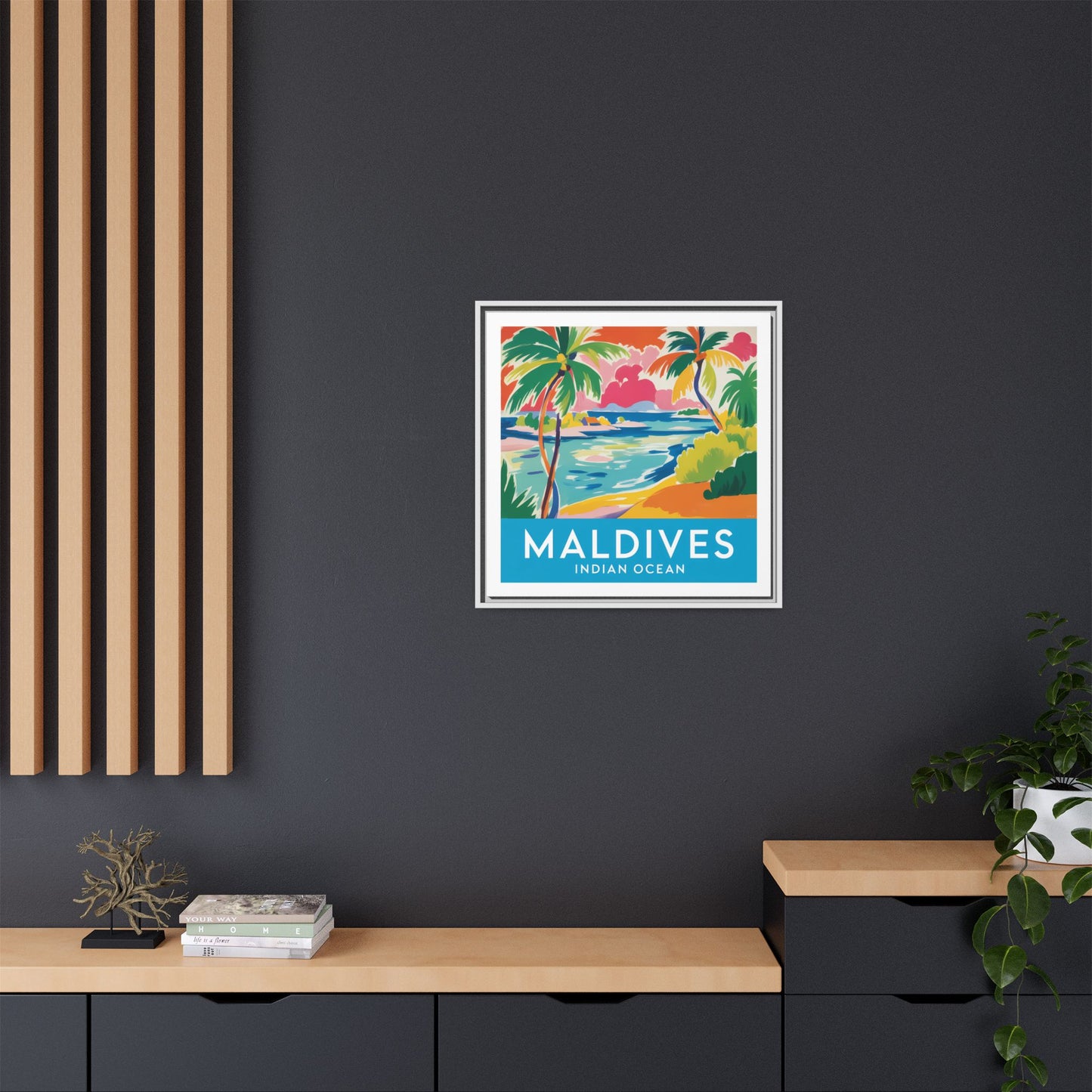 Maldives Beach Art Matte Canvas Framed | Tropical Island Wall Art