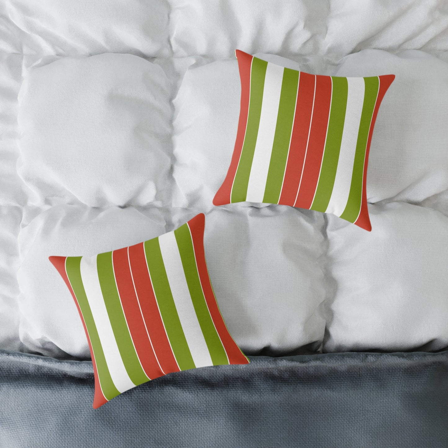 Orange White Green Stripe Pillow | Square Poly Canvas Pillow