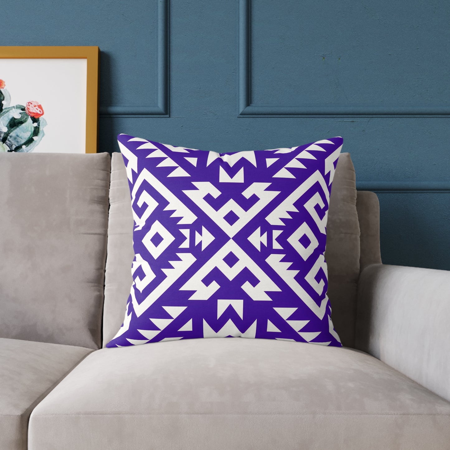 Geometric Boho Aztec Pattern Square Pillow | Purple White Tribal Throw Pillow