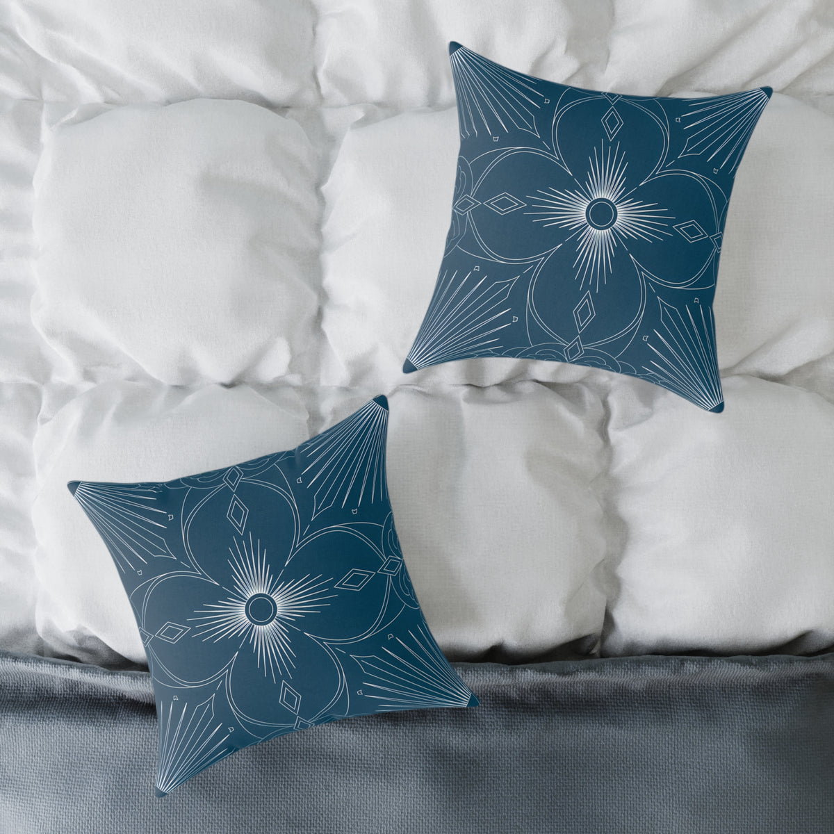 Cerulean Mandala Floral Pillow | Square Poly Canvas Pillow