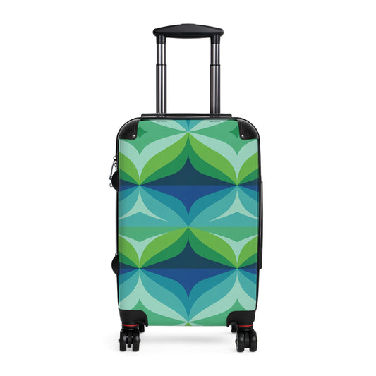 Retro Geometric Mid Century Pattern Suitcase | Green Blue Travel Luggage