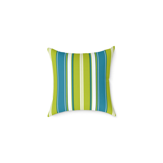 Cerulean Blue Lime Green White Stripe Throw Pillow | Square Poly Canvas Coastal