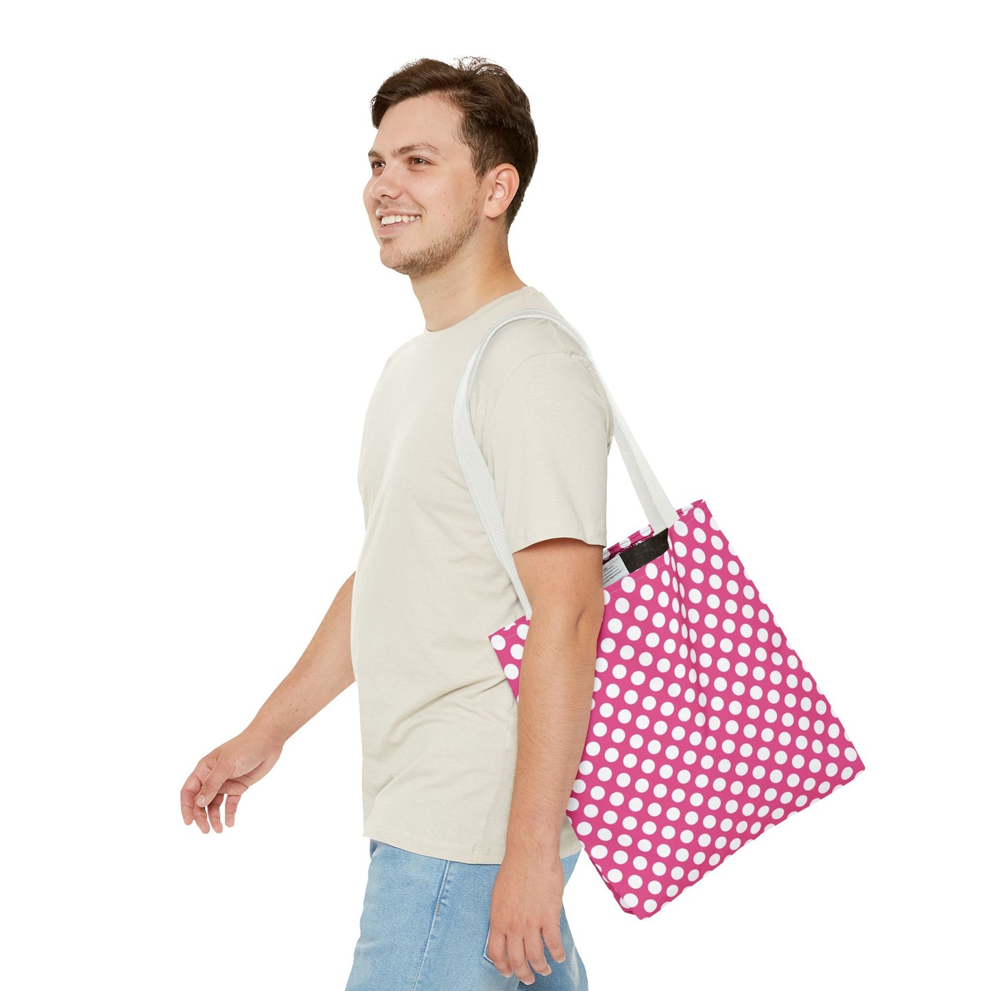 Chic Pink and White Polka Dot Tote Bag, Fun Grocery Bag, Stylish Beach Tote, Trendy Shopping Bag, Cute Gift for Her, Summer Accessories
