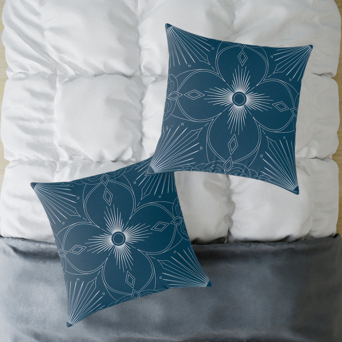 Cerulean Mandala Floral Pillow | Square Poly Canvas Pillow