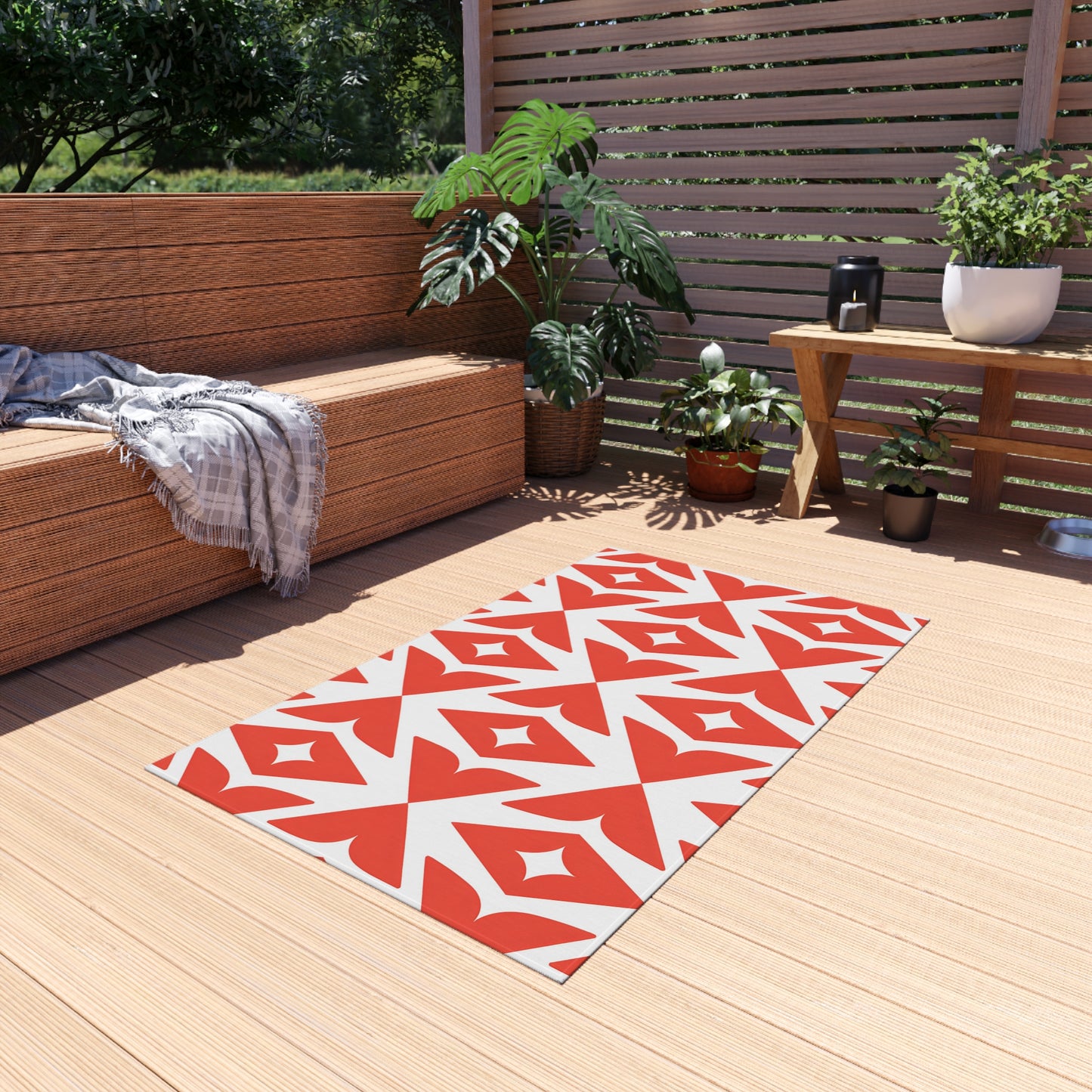 Retro Diamond Geo Outdoor/Indoor Rug | Dark Orange White Patio Mat