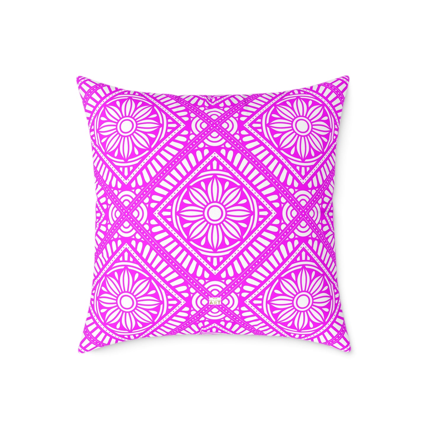 Pink and White Geometric Floral Tile Pillow | Square Poly Canvas Pillow