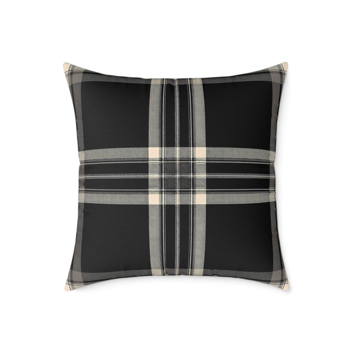 Black Gray Beige Plaid Square Poly Canvas Pillow | Buffalo Check Throw Pillow
