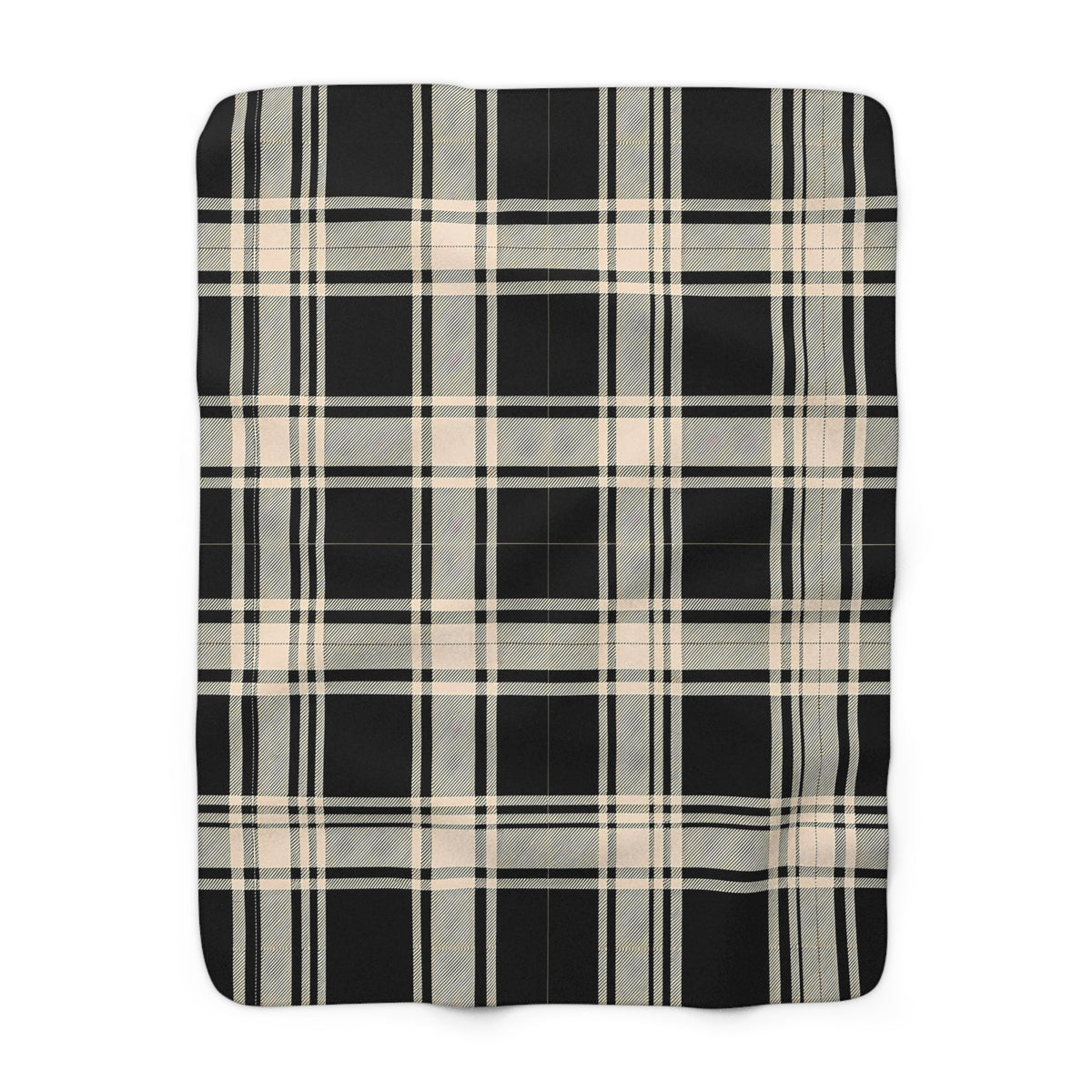 Black Beige Plaid Sherpa Fleece Blanket | Cozy Buffalo Check Throw