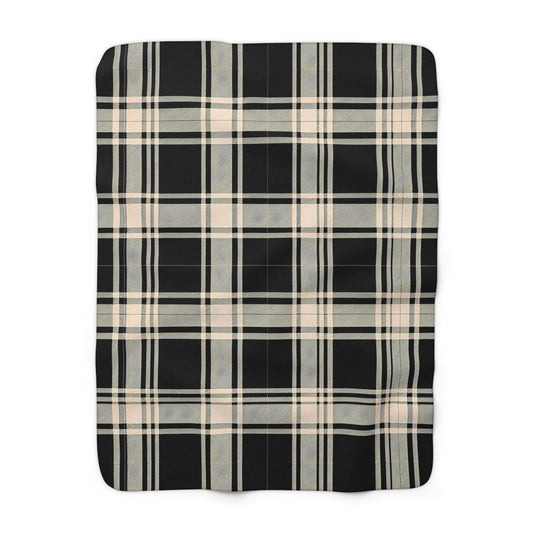 Black Beige Plaid Sherpa Fleece Blanket | Cozy Buffalo Check Throw