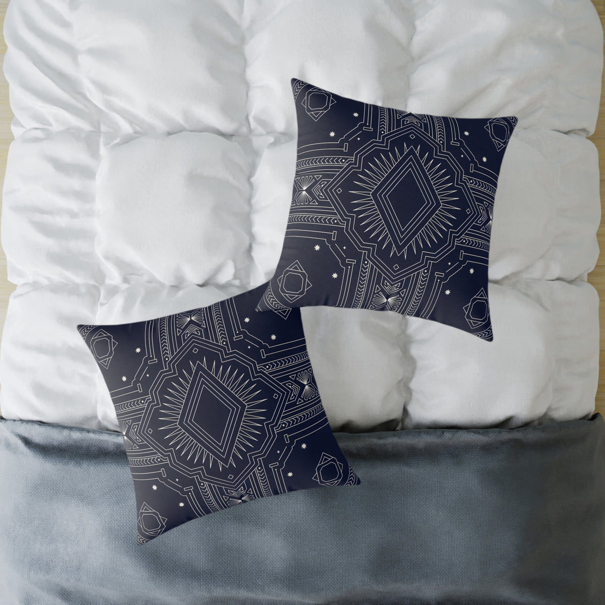 Navy Geometric Art Deco Mandala Square Pillow | Boho Decorative Throw Cushion