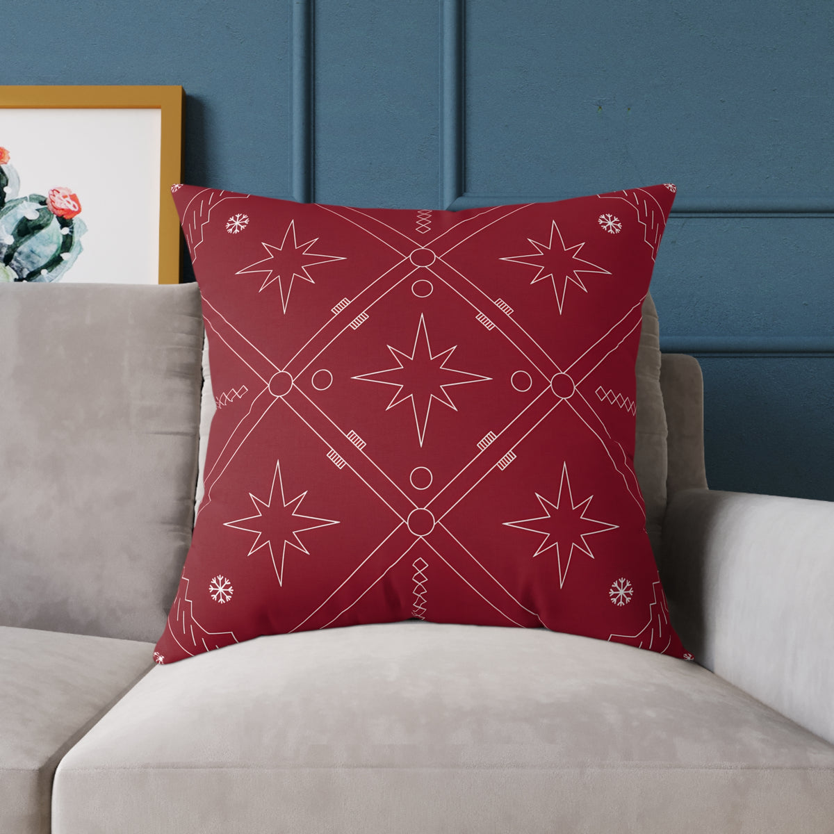Starburst Geometric Pattern Pillow | Square Poly Canvas Christmas Holiday Pillow