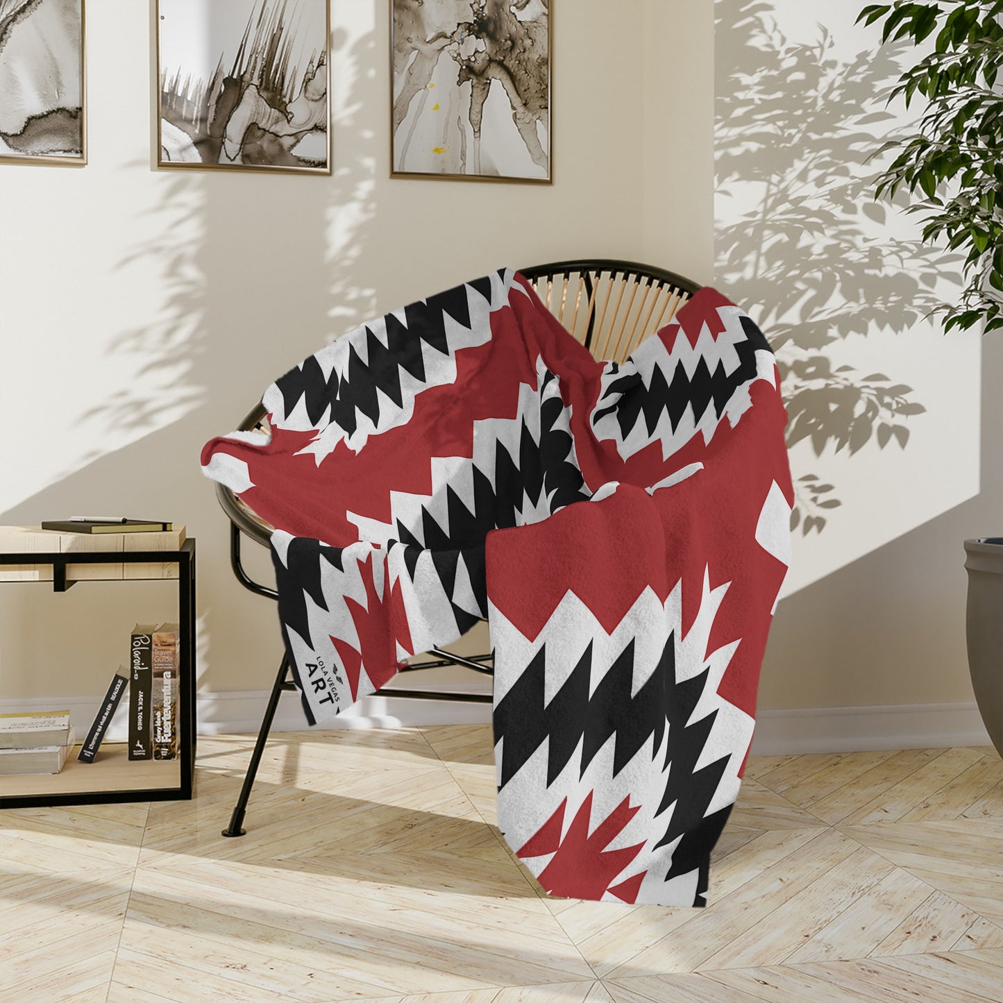 Southwest Diamond Aztec Velveteen Microfiber Blanket | Red Black Geometric