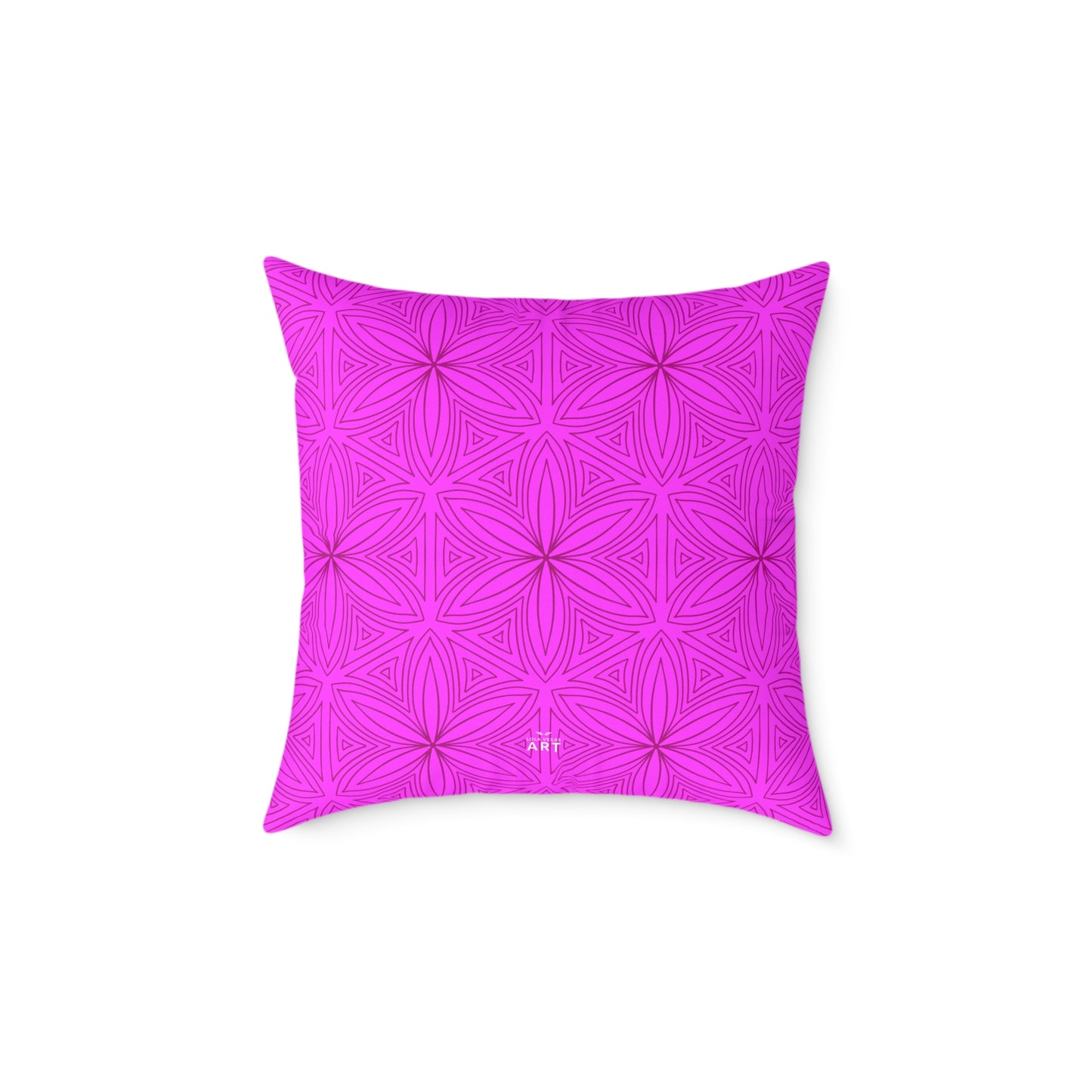 Geometric Fuchsia Pink Floral Pattern Pillow | Square Poly Canvas Pillow
