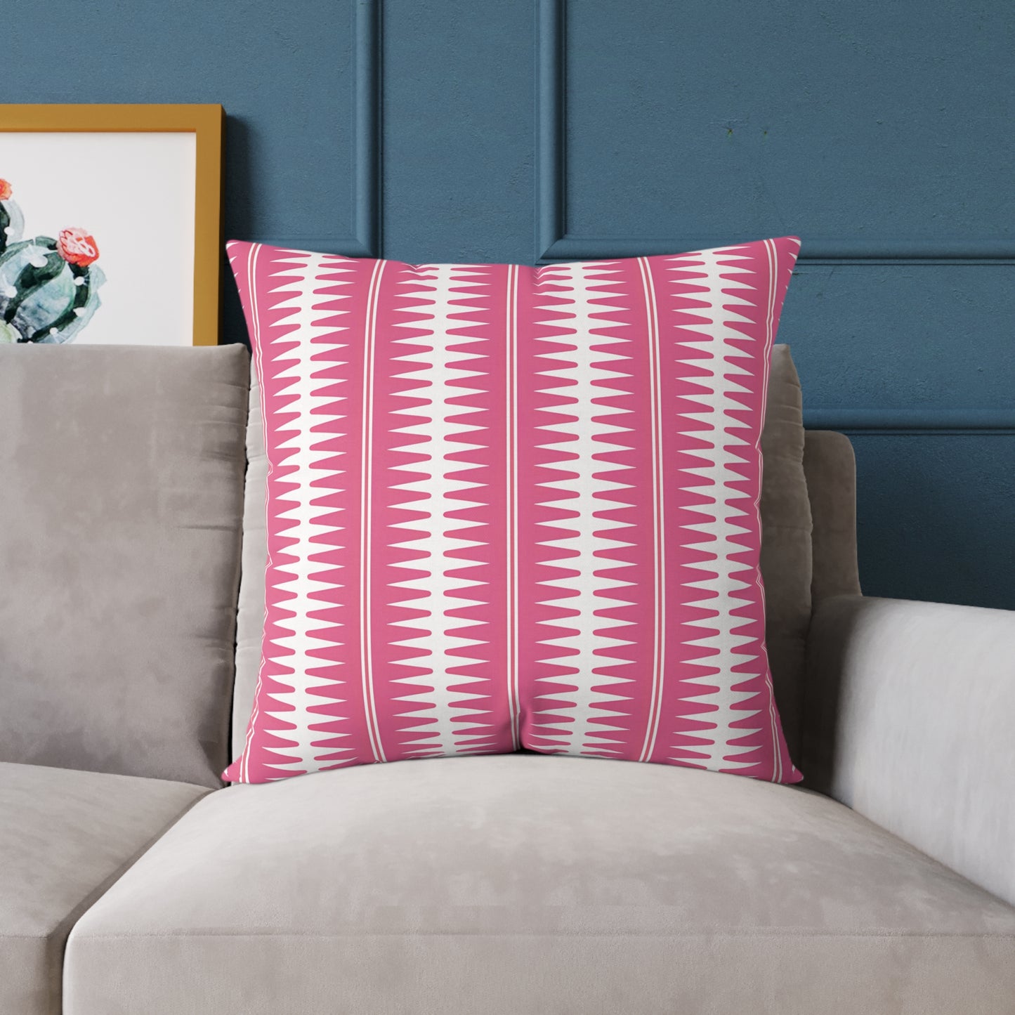 Pink White Geometric Stripe Pattern Pillow | Square Throw Cushion